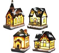 (As show, One size) (4pc Set, 4*6.5*9cm) Luminous Christmas Village, Luminous Christmas House, Christmas Village Character Multicolor Lamp Deco Noel Interior Miniature