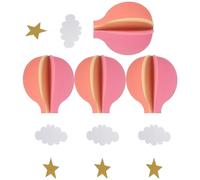 (As show, One size) 4pcs 3D Paper Pendant Hot Air Balloons Clouds Stars Hanging Ornaments for Home Decor (Light Pink Dark Pink and Yellow)