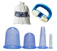 (As show, One size) 4pcs blue Vacuum Cups + Massage Roller Silicone Cupping Set,facial And Body Massage Vacuum Cupping Therapy Set For Cellulite Treatment And Muscle Rela