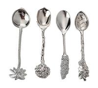 (As show, One size) 4Pcs Dessert Spoons Mini Spoons Set Coffee Spoon Teaspoon Vintage Royal Style Carved Fruit Dessert Spoons for Kitchen Dining Bar (Sliver)