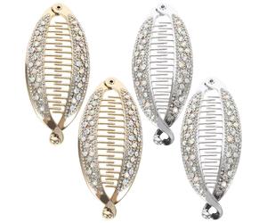 (As show, One size) 4pcs Fashionable Banana Hair Clip Ponytail Holder Clip Strong Tension Fish Shape Grips Clamp Clip (Gold, Silver 2pcs Each)