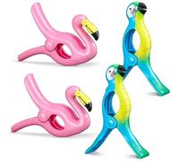 (As show, One size) 4pcs Flamingo Beach Towel Clamp Beach Chair Parrot Bath Towel Clothes Clip Nails BEACH TOWEL Clamp Bright King Size Suitable for Patio and Vacation Po