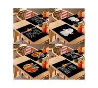 (As show, One size) 4pcs Halloween Placemats, Black Cotton Linen Placemats 30m x 45cm, Washable Kitchen Table Mats