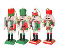 (As show, One size) 4pcs Hanging Christmas Nutcracker Christmas Tree Ornament Wood Small Nutcracker Puppet