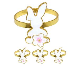 (As show, One size) 4pcs Rabbit Napkin Ring Easter Party Table Decor Napkin Holder Cast Iron Bunny Napkin Buckle