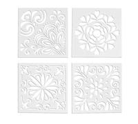 (As show, One size) 4Pcs Spray Templates Retro Totem Reusable Stencils Set Cut Painting Stencil Floor Wall Tile Fabric Wood Stencils Elegant Flower Spray Template Mold Ca