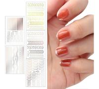 (As show, One size) 5 Feuilles Bandes Nails Stickers, Autocollant Ongles Stripe Lines Vague 3D Design Stickers Ongles Auto-adhsifs Dcoration Nail Bricolage pour Filles Fe