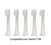 (As show, One size) 5 packs (white) suitable for Xiaomi T100-soft gum protection replacement head, sonic electric toothbrush heads for whiter teeth