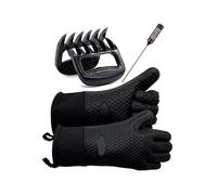 (As show, One size) 5-piece set Oven Gloves Heat Resistant Silicone Oven Mitts BBQ Gloves Waterproof Kitchen Gloves, Cooking Accessories for Baking Barbecue Grilling Pizz