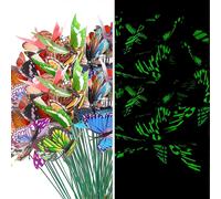 (As show, One size) 50 pieces of 8cm luminous butterfly garden decoration piles, PVC waterproof horticultural art butterfly decoration, outdoor courtyard lawn, home decor