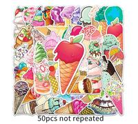(As show, One size) 50 sheets personalized ice cream cartoon graffiti stickers INS style scooter suitcase notebook decorative stickers DIY stickers