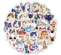 (As show, One size) 50 Waterproof Stickers For Cats And Kittens Are Suitable For Water Bottles, Vinyl Beautiful Colorful Ins Wind Decals Notebook Skateboard Suitcase.