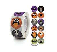 (As show, One size) 500 Pieces Halloween Stickers Round Halloween Stickers Pumpkin Ghost Skull Bat Stickers for Halloween Decoration DIY Crafts Gifts Accessories (2.54cm)