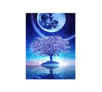 (As show, One size) 5D diamond painting full of diamonds, tree in night glow scenery moon DIY decoration painting by number12X16 inch