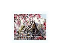 (As show, One size) 5d Full Drill Rhinestone Mosaic Diamond Painting Kit Landscape House Square Drill Diy Diamond Painting 12X16 inch