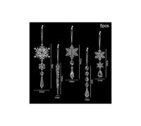 (As show, One size) 5pcs Acrylic Snowflake Simulation Ice Pendants Xmas Tree Hanging Ornament 2023 Decorations For Home New Year Gift 2024