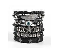 (As show, One size) 5pcs Black Braided Leather Bracelets Mens Womens Punk Eye Bracelets Rock