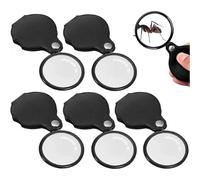 (As show, One size) 5Pcs Mini Reading Magnifier Pocket Magnifier x10 Foldable Pocket Magnifier Non-Slip Soft Rubber Handle for Science Books, Newspapers, Reading, Insects