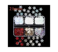 (As show, One size) 6 grids of Christmas nail glitter sequins II winter nail art stickers decorated with holographic laser snowflake glitter nail chips (two boxes)