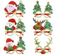 (As show, One size) (6 Styles)6 Pcs Fun Christmas Glasses Set Glasses Frame for Xmas Party Xmas Tree Santa Claus Hats Novelty Glasses Glitter Decoration for Adult Child
