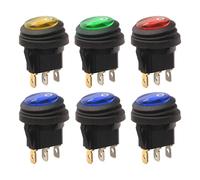 (As show, One size) 6pcs 12V-24VDC Rocker Switch LED Lights, Waterproof Round Push Button for Auto Boat Truck.