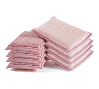 (As show, One size) 6pcs Antibacterial Scraping Sponges Microfiber Pads No Odor Brush Ideal for Nonstick Pans Pots Pans with Suction Cup Hook-Pink