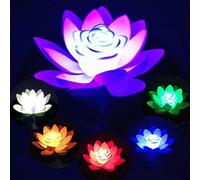 (As show, One size) 6pcs Floating Artificial Water Lilies, Pond Light Lotus, Floating LED Lotus (Multicolor), Floating Foam Flowers for Gardens/Pools/Fountains/Aquariums