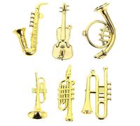 (As show, One size) 6pcs Mini Plastic Musical Instrument Doll House Trumpet Saxophone Miniature Christmas Tree Hanging Decor
