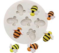 (As show, One size) 7 Cavity Bumble Bee Silicone Mold for Chocolate , DIY Soap Mould,3D Bee Day Beehive Honeycomb, Mold for Cupcake Cake Topper Decoration Fondant Mold Ic