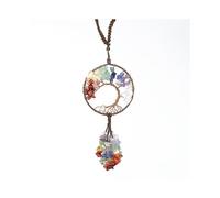 (As show, One size) 7 Chakras Tree of Life Window Decoration Hanging Handmade Wire Wrap Chakra Stones Tree of Life Feng Shui Decoration Gemstone Dream Catcher (Circular)