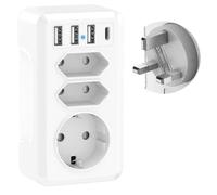 (As show, One size) 7 in 1 Travel Adapter with 3 USB and USB-C France to Adapter Plug Type G Adapter for Ireland Malaysia England Dubai