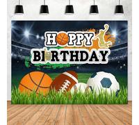 (As show, One size) 7x5 ft ball sport happy birthday background for kids boy lawn photography background baseball football rugby party decoration photo booth props