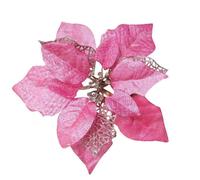 (As show, One size) 8 Pcs 7.8" Christmas Tree Decorative Silk Flower Gold Poinsettia Bush And Red Poinsettia Bush Artificial Flowers(Pink)