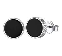 (As show, One size) 925 Sterling Silver Viking Rune Earrings, Natural Black Onyx Studs for Women Men