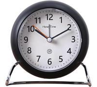 (As show, One size) A/A 4 Inch Round Non-Ticking Alarm Clock, Battery Operated, Light Emitting Function, Super Silent Alarm Clock, Simple and Stylish Design (Black)