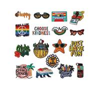(As show, One size) A set of 17 new computer embroidery color cloth stickers travel style patch stickers cartoon cute diy hole stickers embroidery stickers