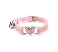 (As show, One size) Adjustable for Cat Collar Bell and for Rhinestone Heart Decor Soft Cloth Safety Pet Collar with Elastic Length 7.9”-9.8“ pink