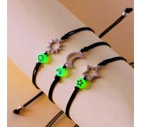 (As show, One size) Adjustable Friendship Bracelets, with Luminous Beads3 Pieces Assorted Handmade Lucky Rope Bracelet in Sun, Moon and Star Shape Pinky Promise Bracelets