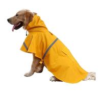 (As show, One size) Adjustable Waterproof Pet Dog Hooded Raincoat Reflective Dog Rain Coat Jacket Dog Rainwear Clothing Clothes for Small Medium Large Dogs (L, Orange)