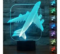 (As show, One size) Aircraft 3D LED Civil Optical Illusion Night Light,ZTOP 7 Color Change Touch Switch USB Powered Bedroom Decor Desk Lamp