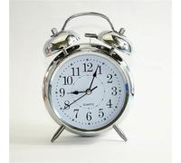 (As show, One size) Alarm clock retro silver 4 inch super loud quartz battery, suitable for bedside table retro silent no ticking old-fashioned decorative desk clock