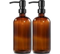 (As show, One size) Amber Glass Soap Dispenser with Smooth Stainless Steel Pump, 500ml, Refillable Kitchen Soap Dispenser - Set of 2