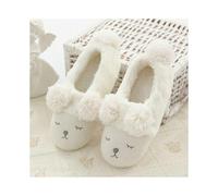 (As show, One size) Animal Pattern Plush Slippers for Women 22.5-23.5cm, Home Cotton Slippers with Cartoon Bag Heel, Small Embroidered Cotton Fleece Slippers