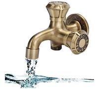 (As show, One size) Antique Carved Faucet Single Handle Solid Brass Dual Purpose Faucet Wall Mounted Vintage Washing Machine Water Tap (3)