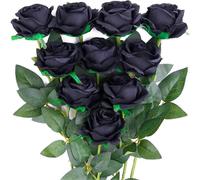 (As show, One size) Artificial Rose Silk Flowers Bouquet Home Office Wedding Arrangements Black (10 PCS)
