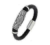 (As show, One size) Authentic Harley Biker Bracelet - Handmade Men's Leather & Stainless Steel L237