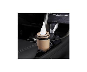 (As show, One size) Automobile Tissue Box Armrest Box Leather Automobile Paper Drawer Broken Window Tissue Tube Beige