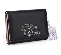 (As show, One size) AVEKI Wallet for Girls Cute Bear Pendant Vegan Leather Card Holder Organizer Trifold Women Purse Black
