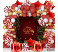 (As show, One size) Ballons de Nol Rouge Lanc Or Dcorations de Fte de Nol Guirlande avec des Ballons de Canne Sucre Bote-Cadeau Ballon comme Toile de Fond pour Fournitur