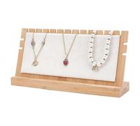 (As show, One size) Bamboo Necklace Display Stands, Tabletop Jewelry Display Stand Tray Display Stand with Ancient L-Shaped Microfiber Lace for Necklaces Rings Bracelets